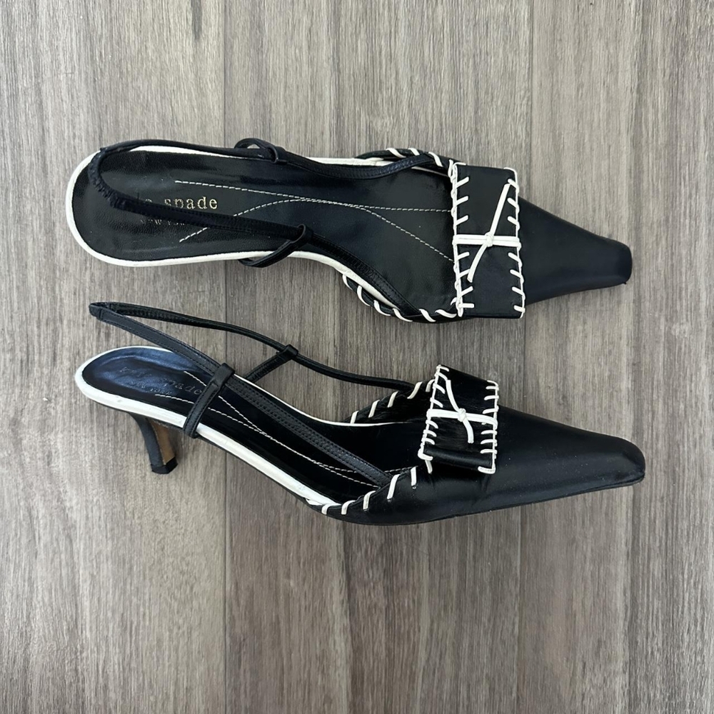 Kate Spade New York Women's Black Pointed Toe Slingback Bow Heels